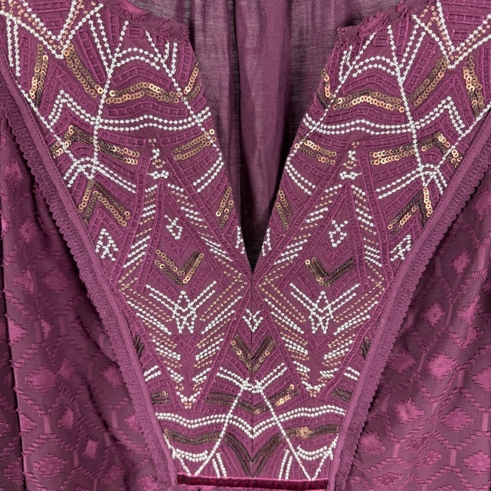 Anthropologie One September Madiran Burgundy Embroidered Peasant Top Sz Medium - Picture 3 of 7